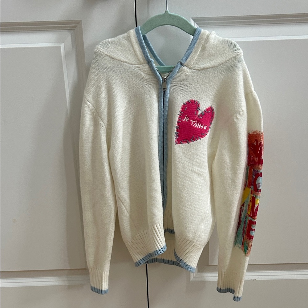 Aqua Kids NWT Cream Zip-Up Hoodie with Heart Design